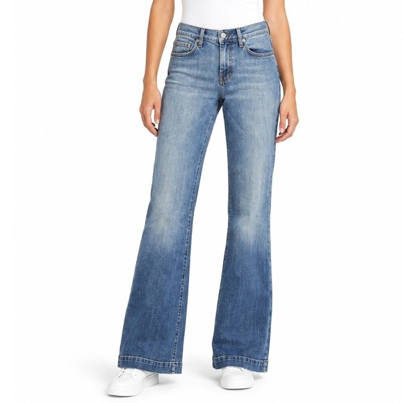7 For All Mankind Denim - 7 For All Mankind Flare Jeans Women 27 Blue Boho Western Casual Distressed Hem